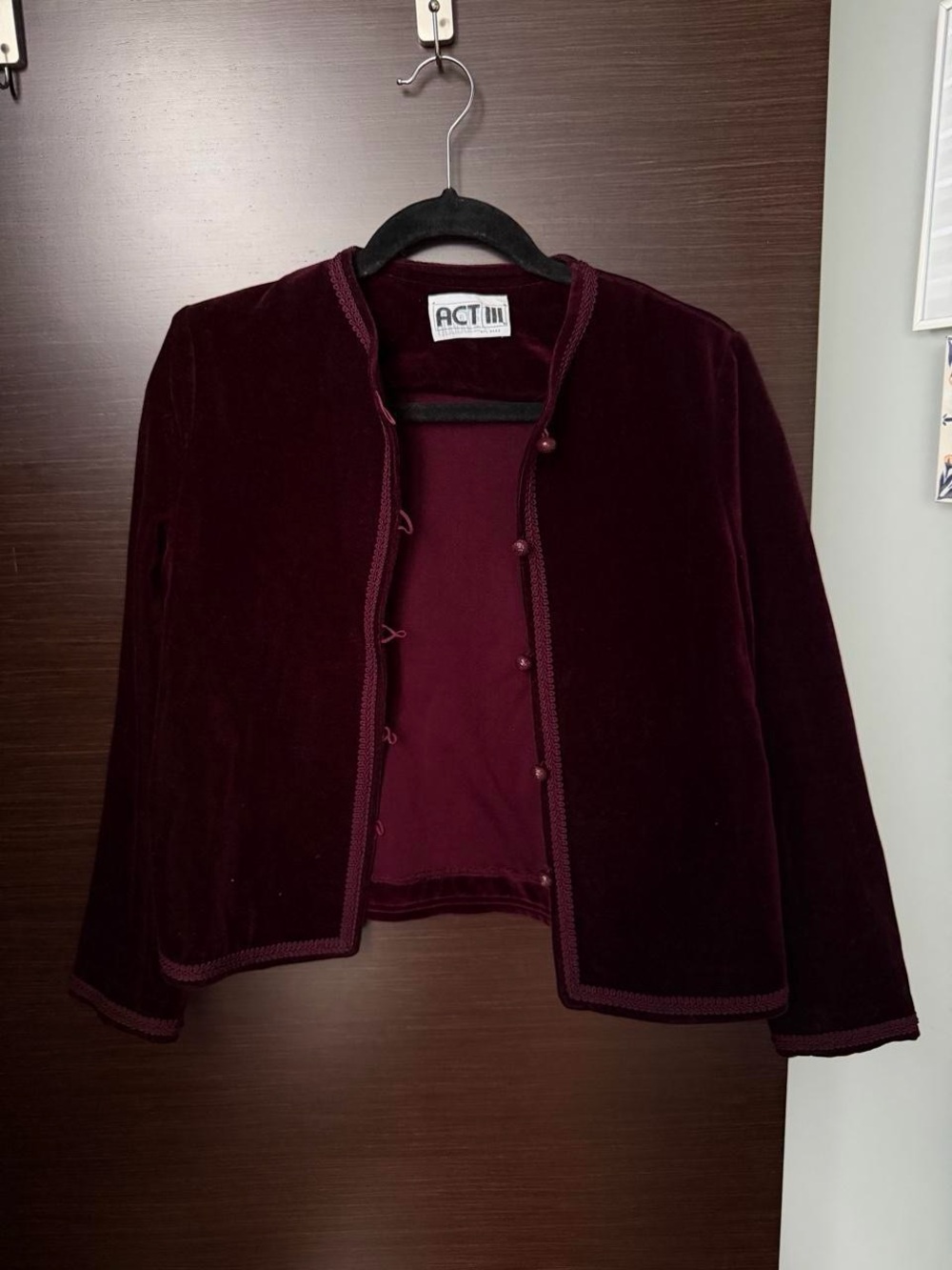 Women's Velvet Open-Front Jacket in Deep Burgundy